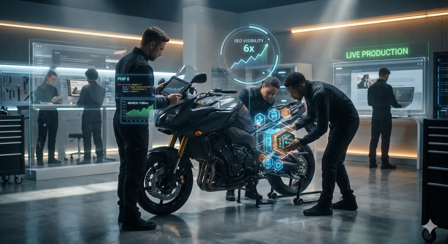 Motorrad-Magazin Redaktionsplattform – Legacy-Modernisierung mit PHP 8, Manticore Search und Kubernetes